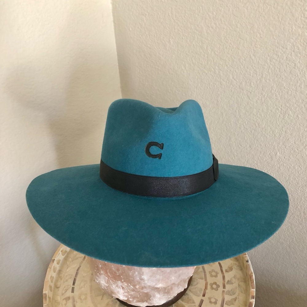 Teal Wool Felt Fedora with Black Band